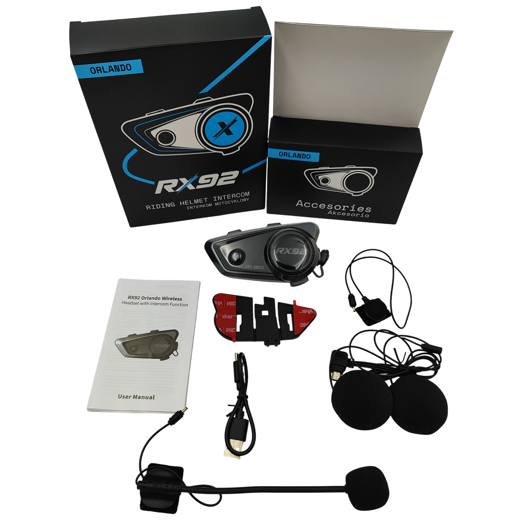Interkom motocyklowy RX92 Orlando zestaw głośnomówiący do kasku Bluetooth 600 m (audio ENG)