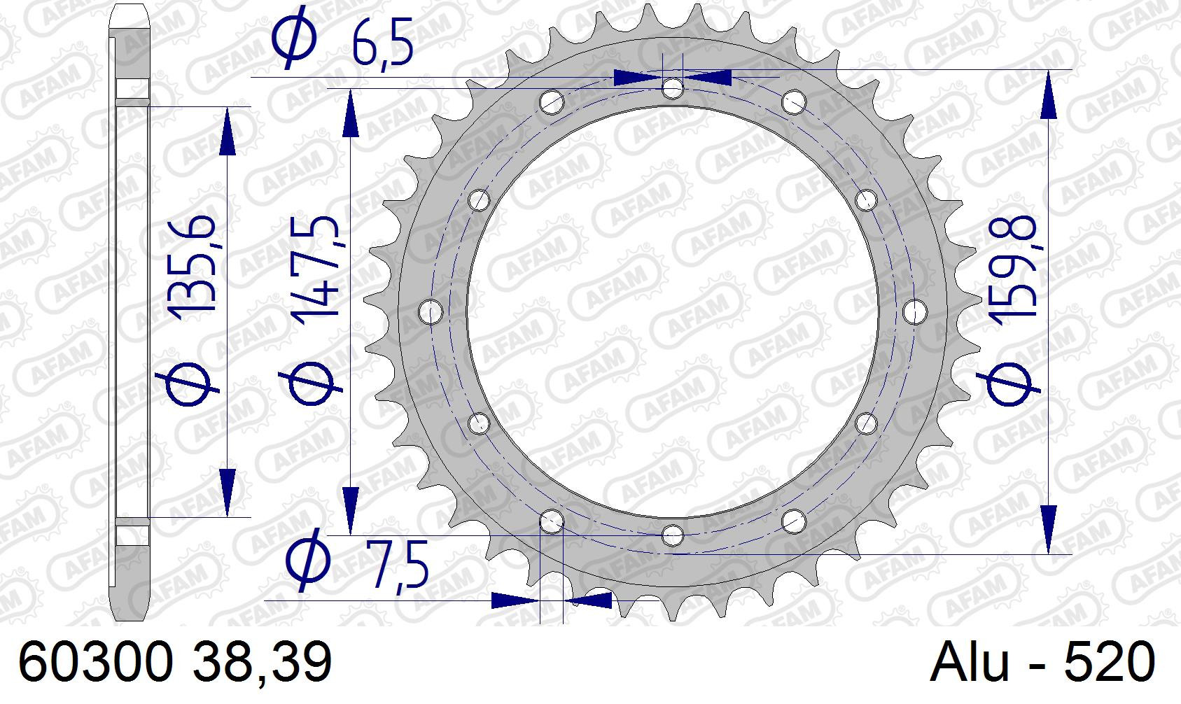 AFAM Zębatka tylna aluminiowa do łańcucha 520 kod 60300-39