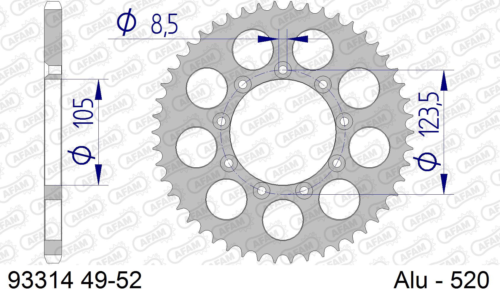 AFAM Zębatka tylna aluminiowa do łańcucha 520 kod 93314-49