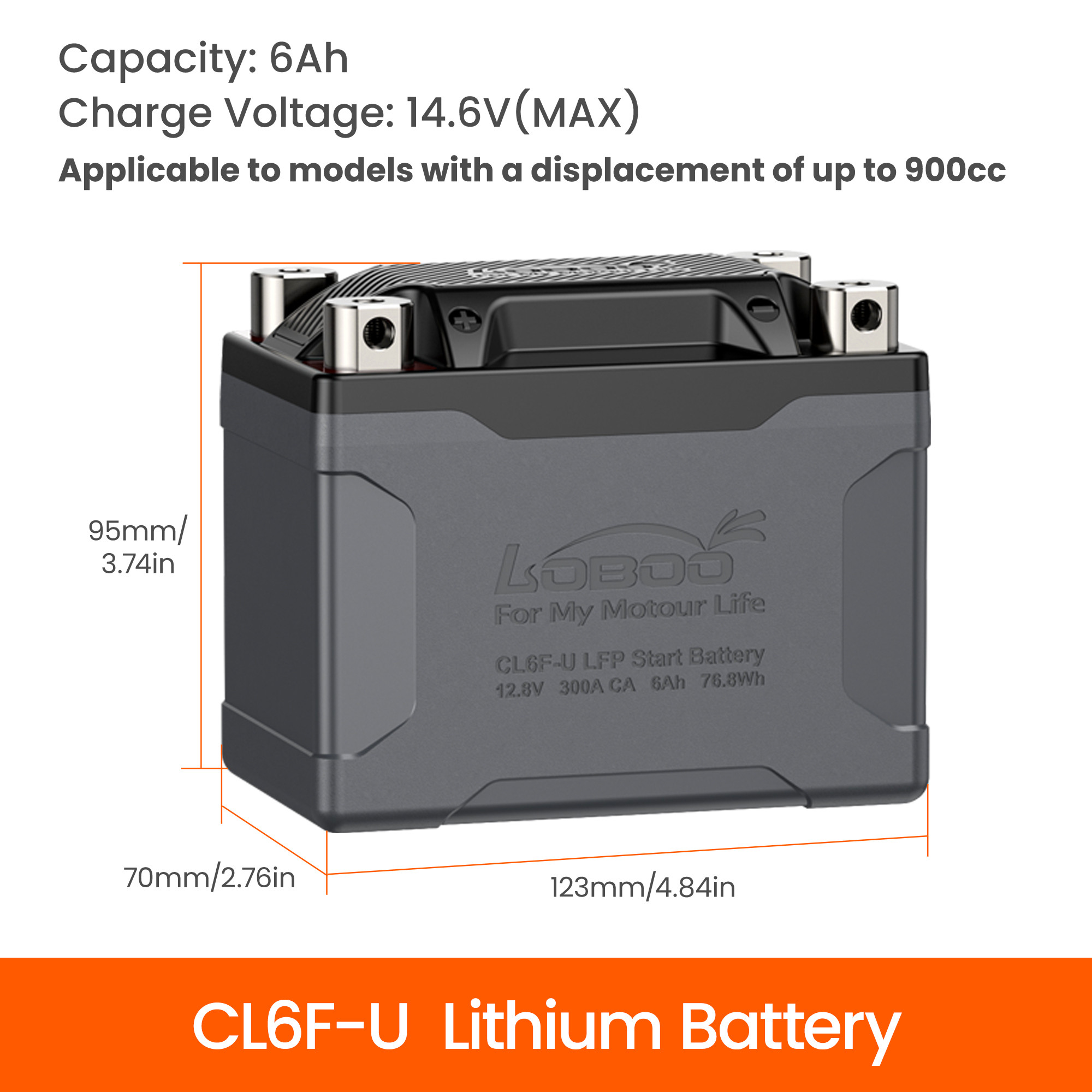 LOBOO Akumulator Litowy CL6F-U 300A 6Ah 123x70x95mm, 1,14kg, 70A