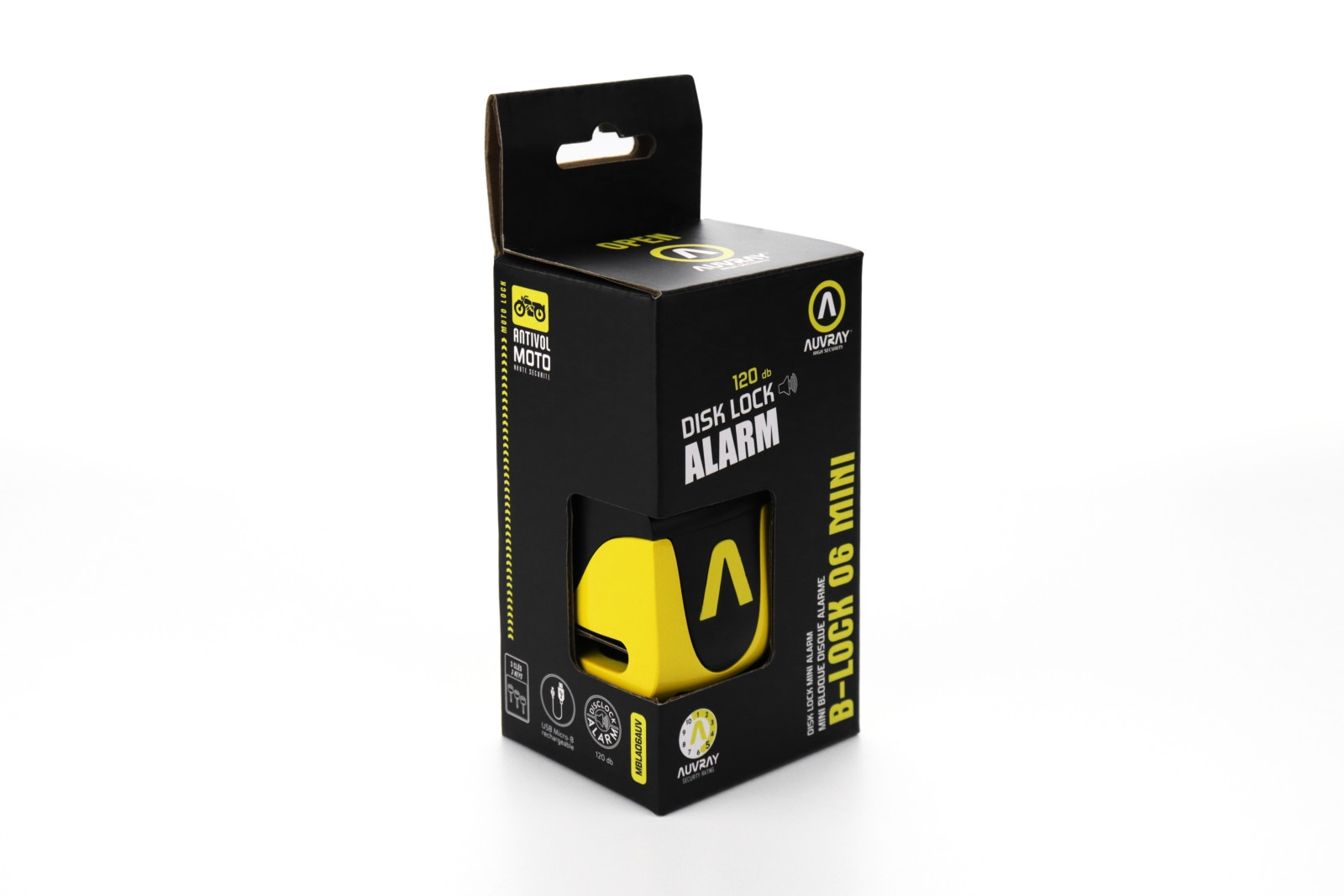 AUVRAY skuterowa blokada na tarczę z alarmem B-LOCK 06 MINI - żółto-czarna, średnica bolca 5,5mm