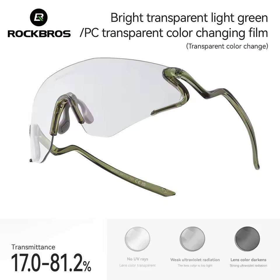 Okulary rowerowe, kolarskie / sportowe fotochrom ROCKBROS czarno/zielony transparentny 1412001704