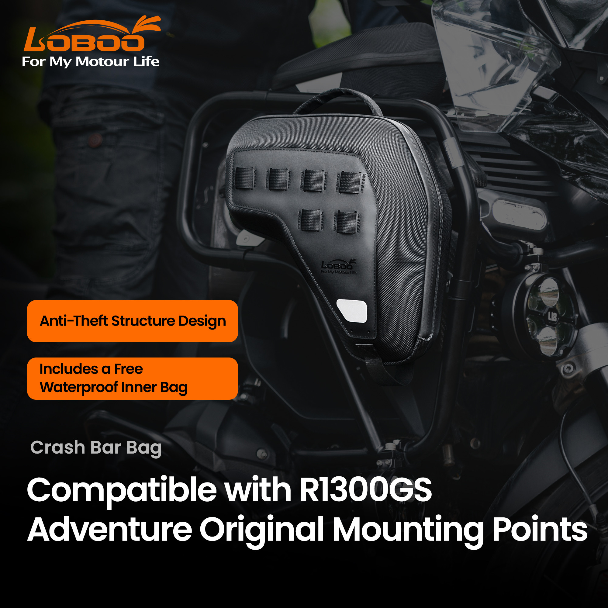 LOBOO boczne przednie torby BMW R1300GS Adventure, czarne, 1 zestaw - 2 szt