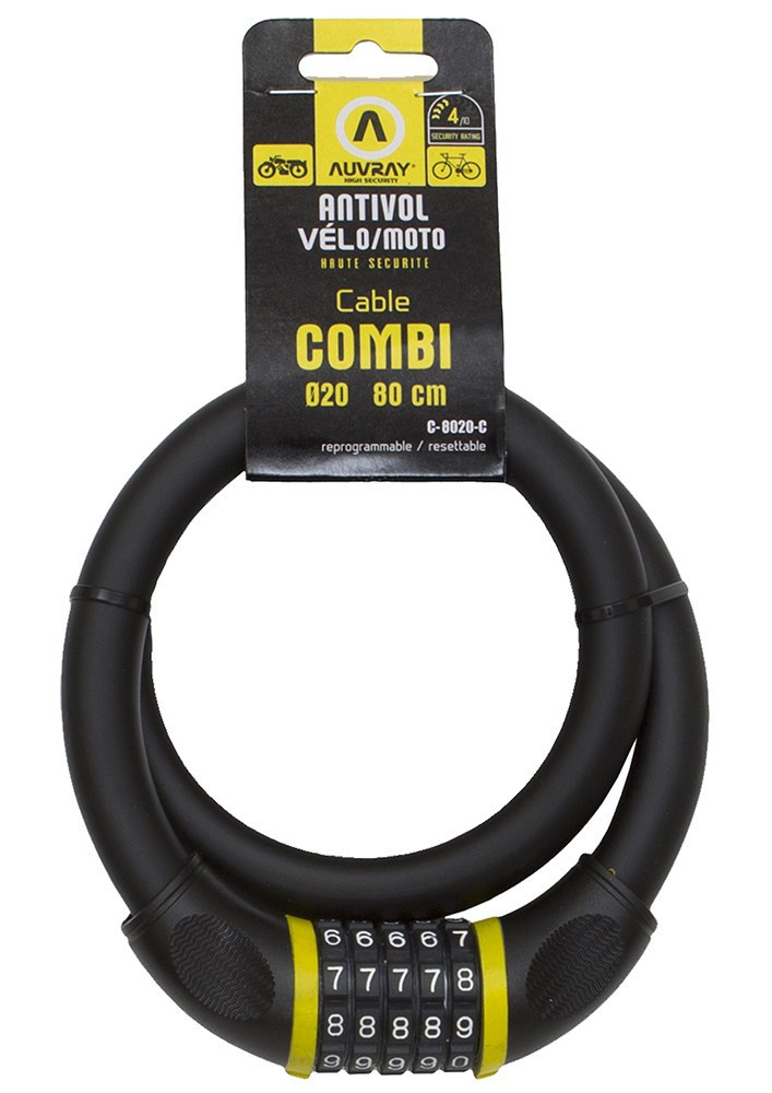 AUVRAY COMBI 80 stalowa linka z zamkiem na szyfr - długość 80cm, średnica 20mm