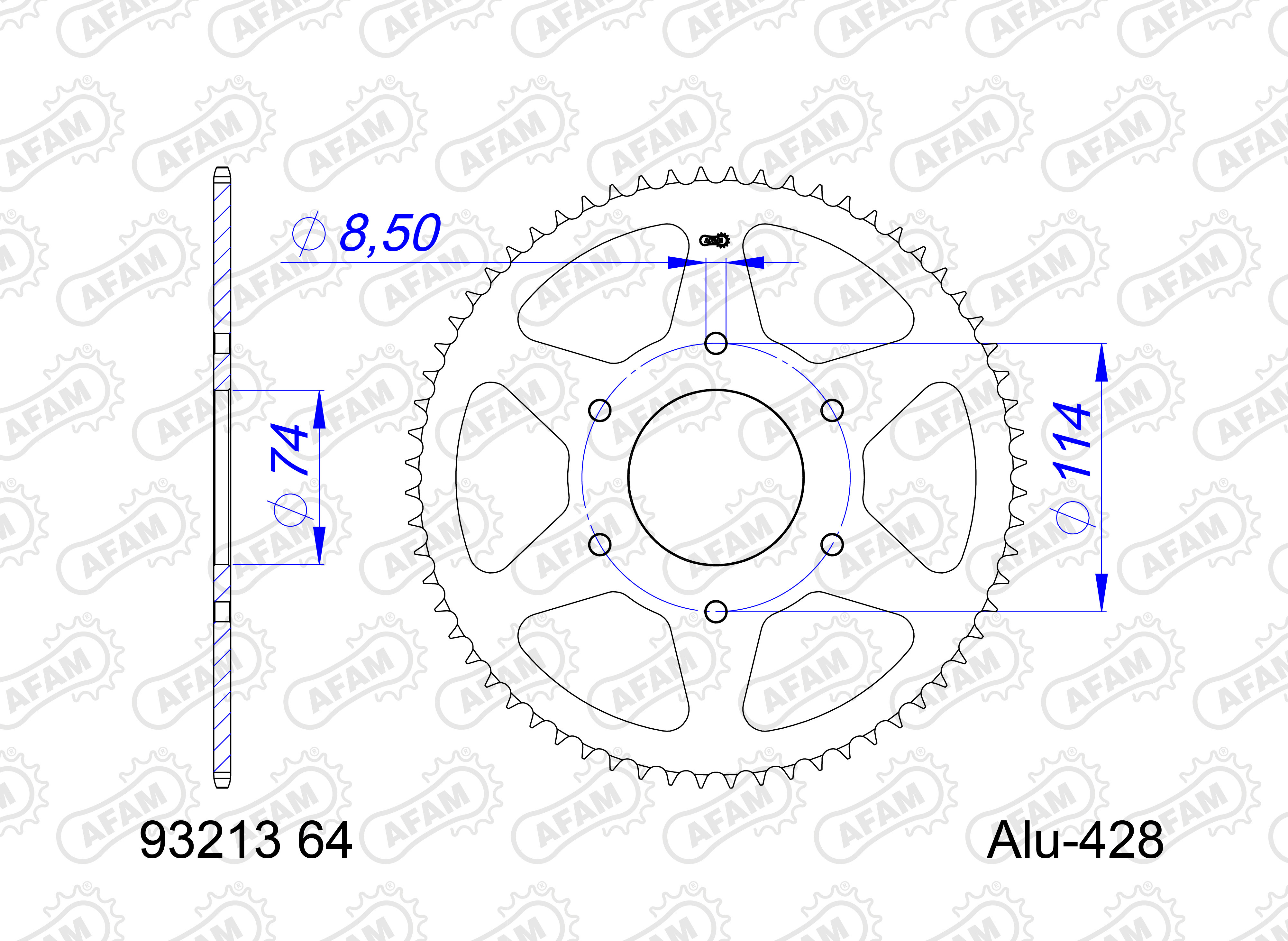 AFAM Zębatka tylna aluminiowa do łańcucha 428 kod 93213-64