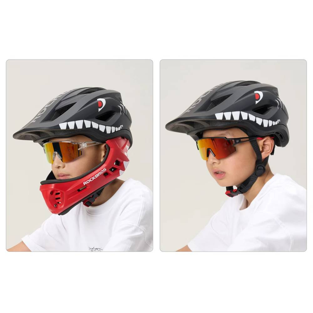 Kask dziecięcy z odpinana szczęką 2w1 ROCKBROS TT-32005 Red Shark czerwony