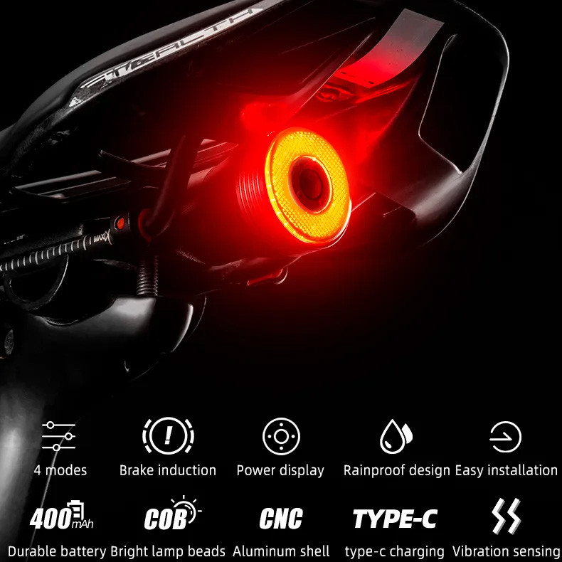 Lampka rowerowa tylna Rockbros TL907Q50 LED USB ze światłem STOP na sztycę lub siodło