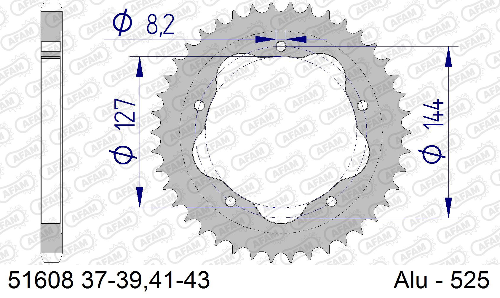 AFAM Zębatka tylna aluminiowa do łańcucha 525 kod 51608-42