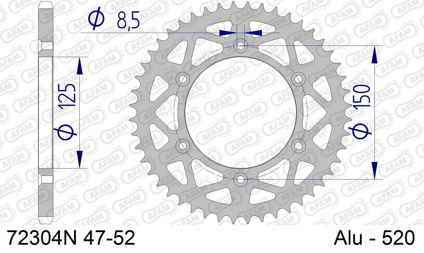 AFAM Zębatka tylna aluminiowa do łańcucha 520 kod 72304N-50