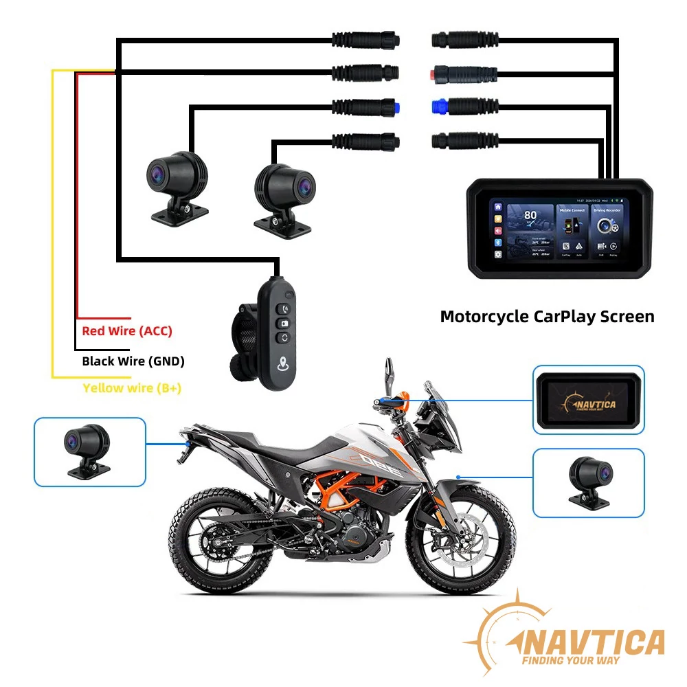 Ekran nawigacyjny do motocykla z kamerami NAVTICA Nomad Plus DVR, 6,25 cali, CarPlay, Android Auto