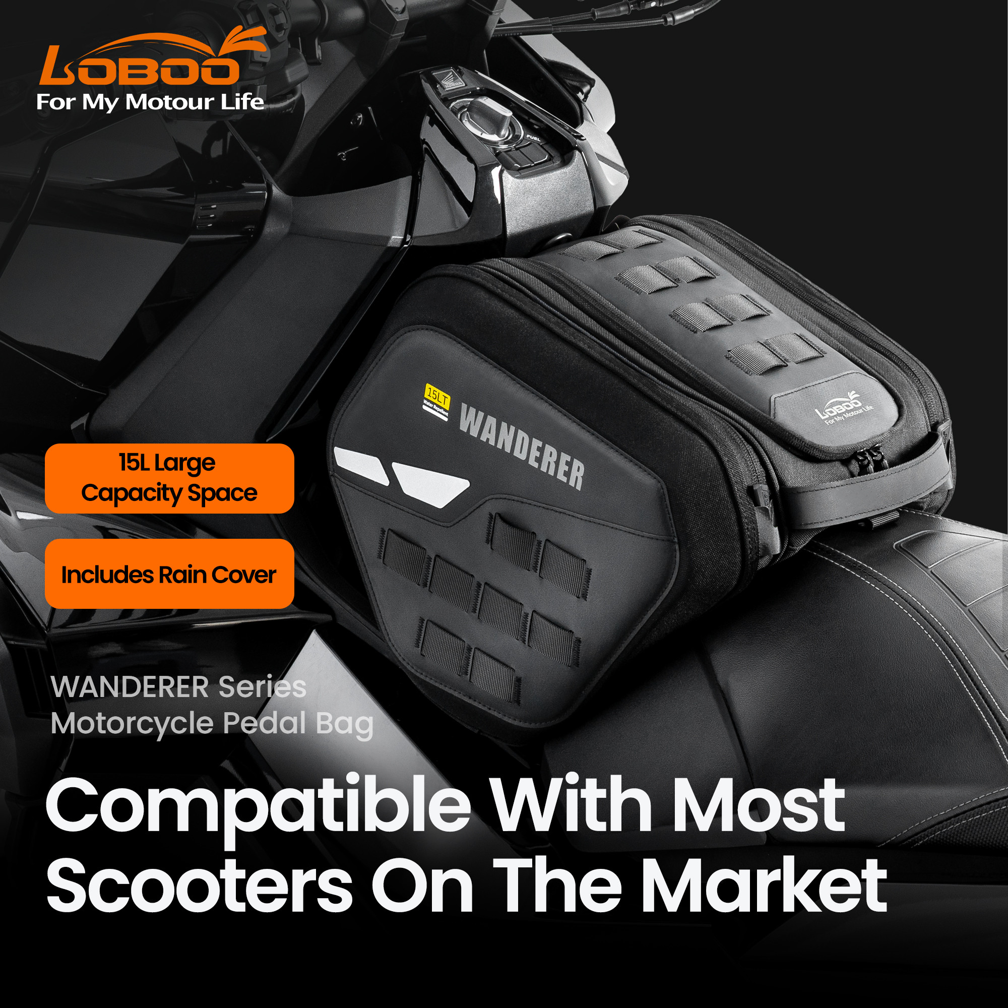 LOBOO Uniwersalny tankbag do skuterów o szerokości tunelu centralnego 280–290 mm, 15L