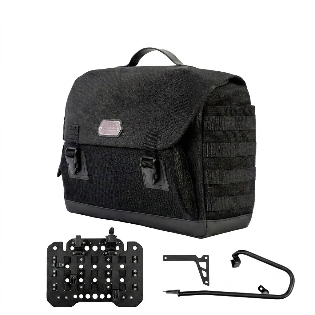 LOBOO Boczna torba Vintage czarna 12L + stelaż + płyta mocująca do VOGE CU525 (2024-)