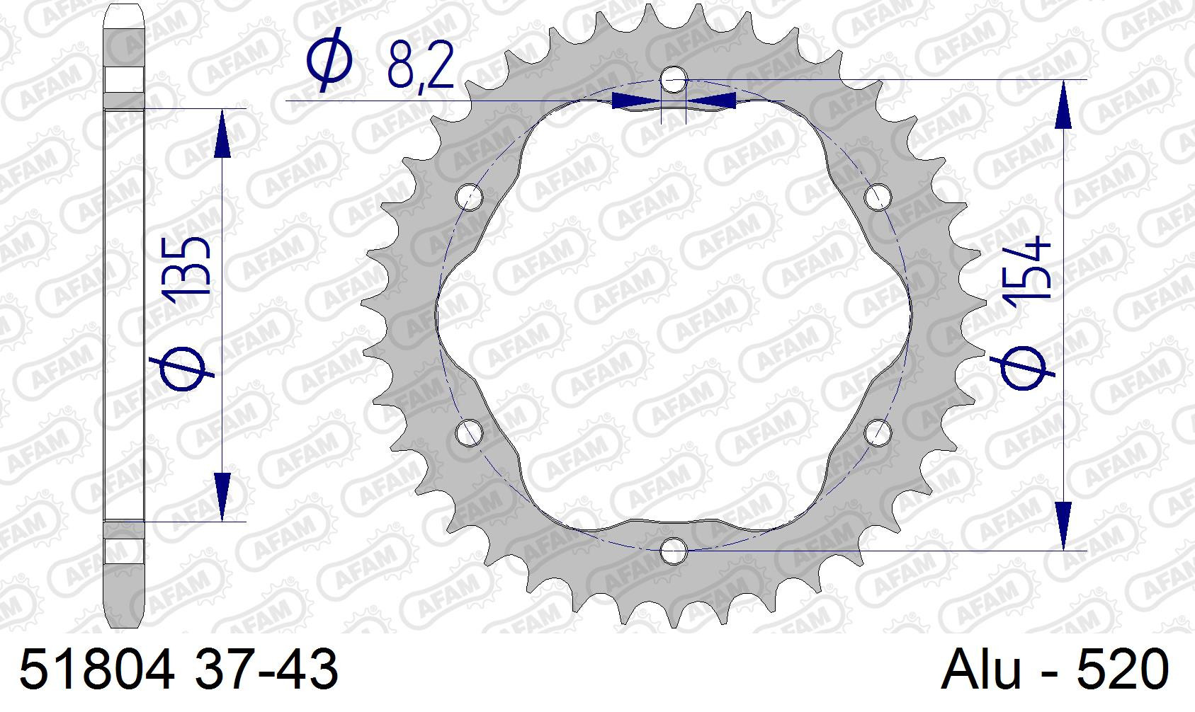 AFAM Zębatka tylna aluminiowa do łańcucha 520 PCD kod 51804-40
