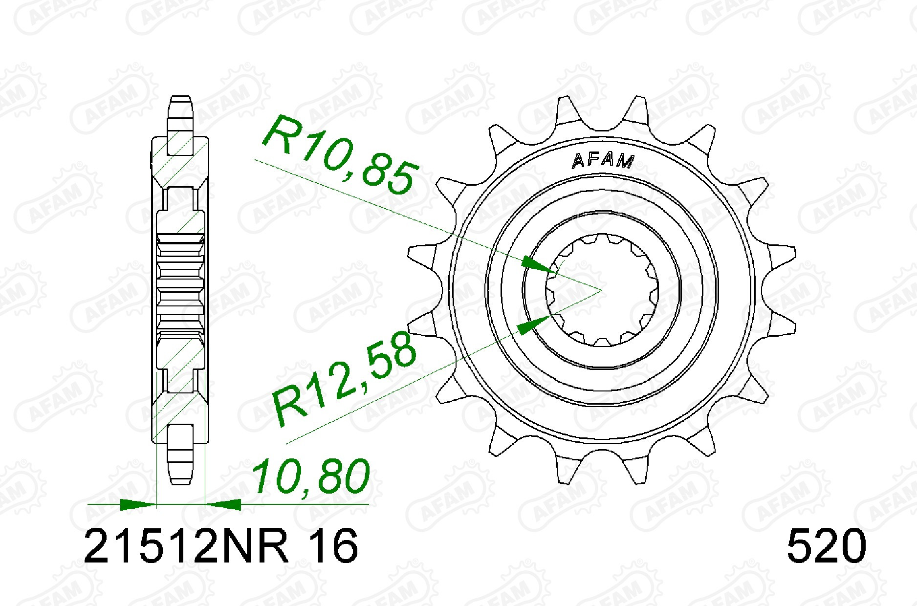 AFAM Zębatka przednia do łańcucha 520 + RUBBER kod 21512NR-16