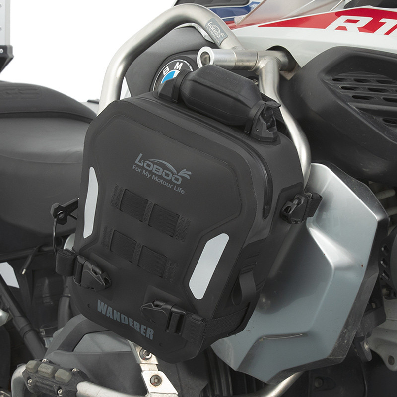 LOBOO WANDERER Pompowane wodoodporne (IPX6) torby boczne 6L+6L (para) montowane na gmole, czarne, 1 zestaw - 2 szt