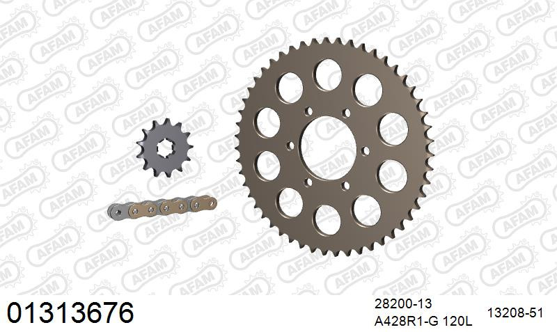 AFAM Zestaw napędowy (alu) YAMAHA TY 125 1976-1989 (łańcuch A428R1-G 120L, zębatki 13, 51)
