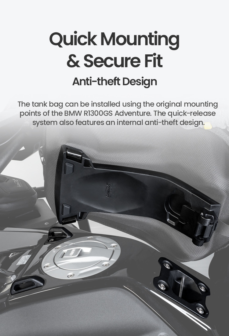 LOBOO Tank Bag 10L, z funkcją szybkiego demontażu dedykowany do BMW R1300GS Adventure