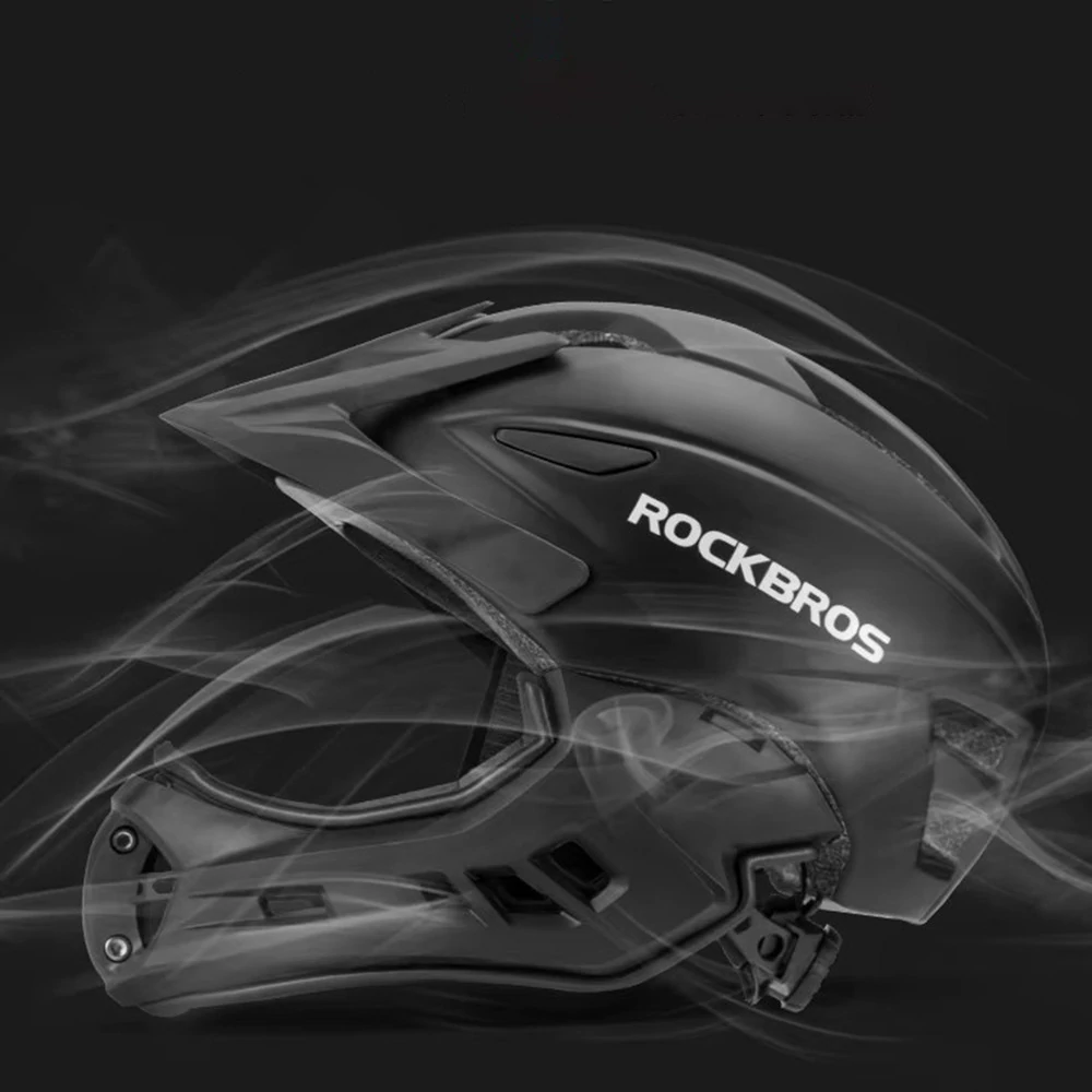 Kask rowerowy dziecięcy z odpinaną osłoną podbródka FULL FACE 48-58 cm off-road Rockbros TT-018-BK