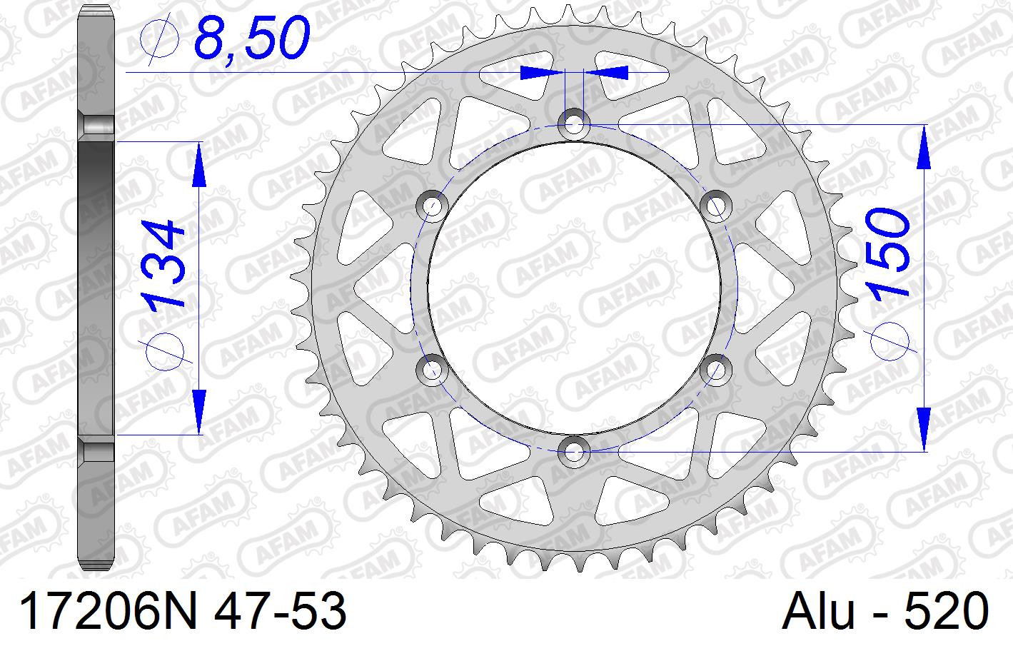 AFAM Zębatka tylna aluminiowa do łańcucha 520 kod 17206N-50