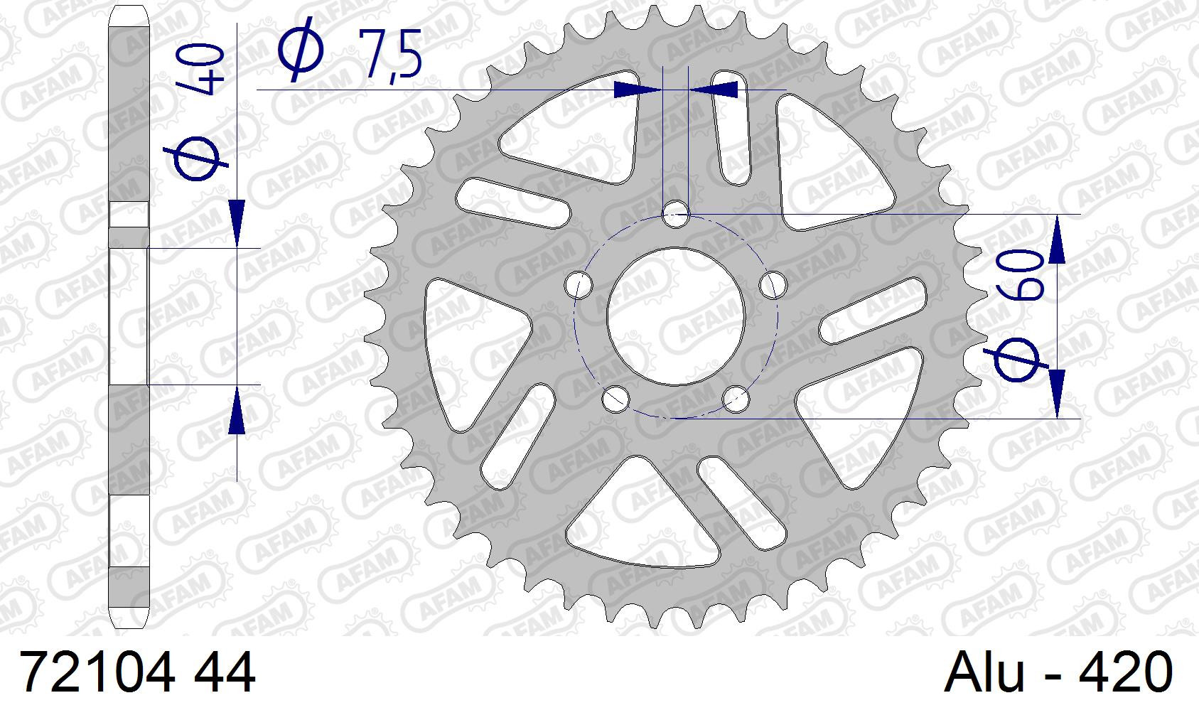AFAM Zębatka tylna aluminiowa do łańcucha 420 kod 72104-44