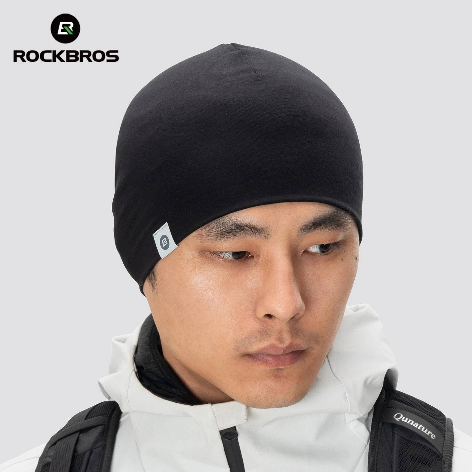 Czapka rowerowa, do biegania, sportowa, pod kask, elastyczna ROCKBROS wełna, Tencel, czarna 18250005
