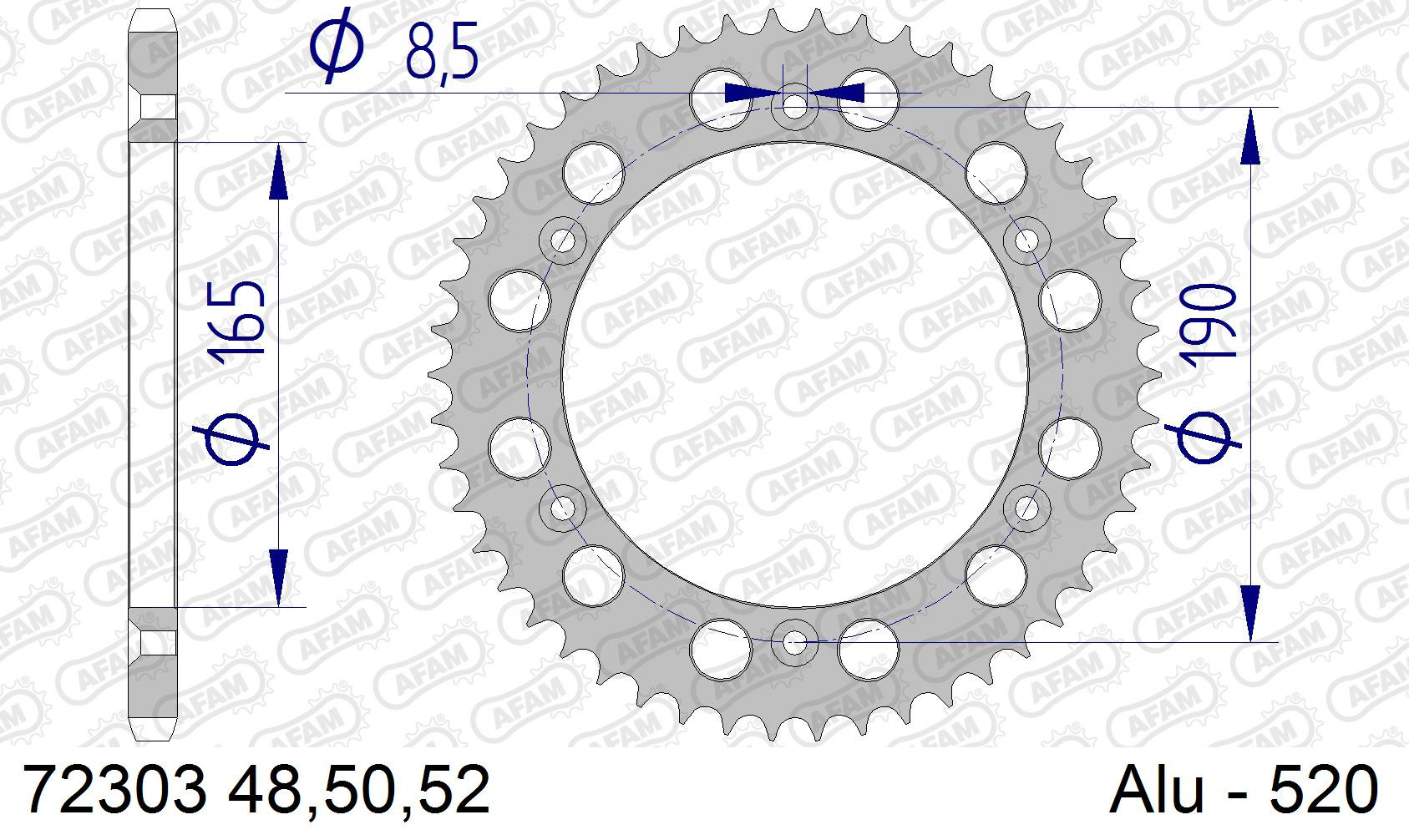 AFAM Zębatka tylna aluminiowa do łańcucha 520 kod 72303-48