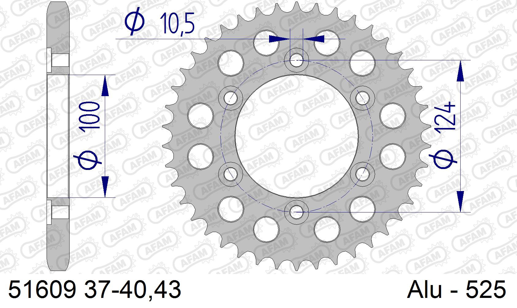 AFAM Zębatka tylna aluminiowa do łańcucha 525 kod 51609-38