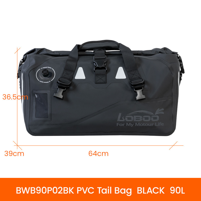 LOBOO Torba motocyklowa PVC czarna 90L (z kieszenią separacyjną na mokre rzeczy)