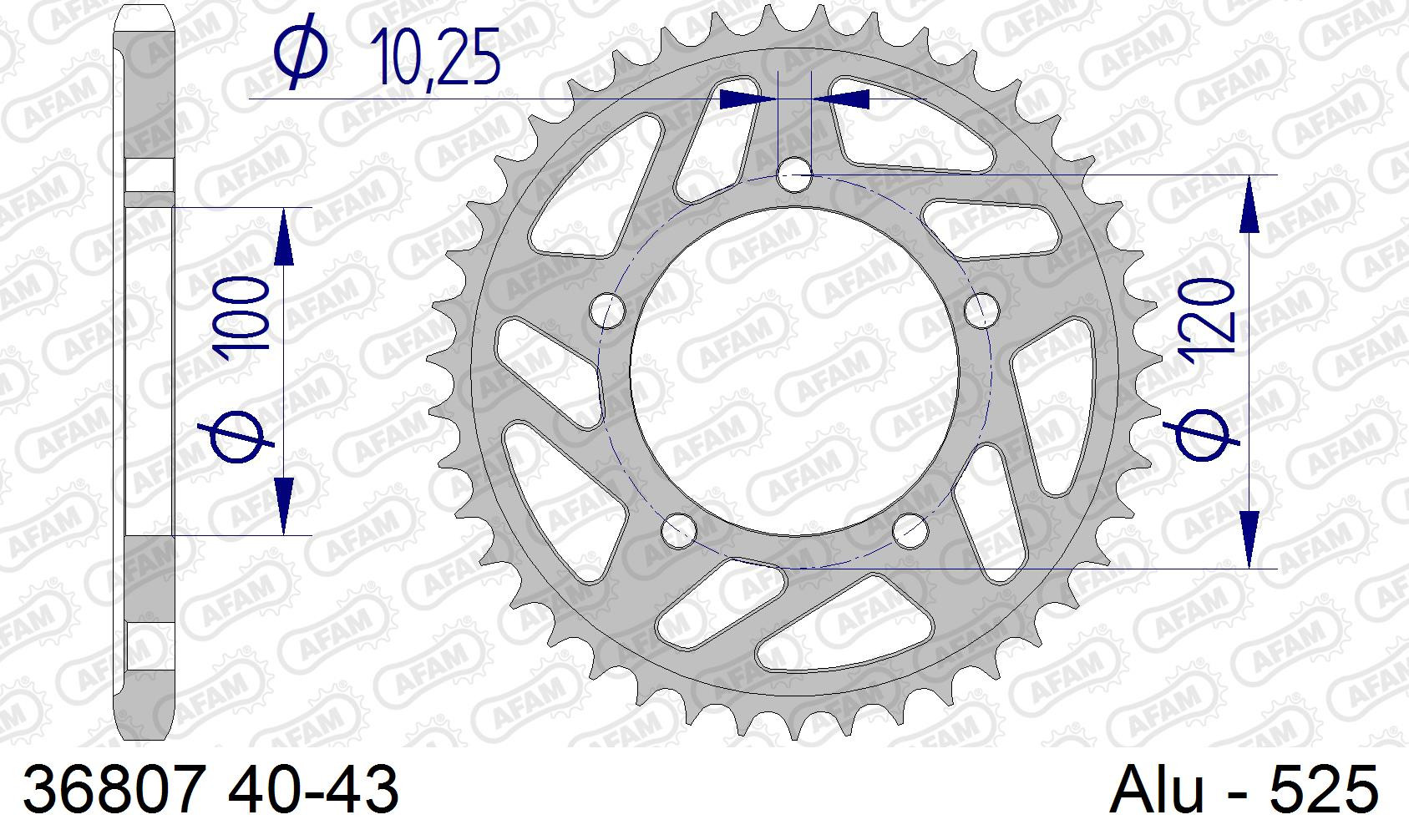 AFAM Zębatka tylna aluminiowa do łańcucha 525 kod 36807-42