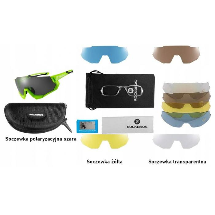 Okulary rowerowe / sportowe z polaryzacją, wymienne soczewki UV400 ROCKBROS (10133) zielone