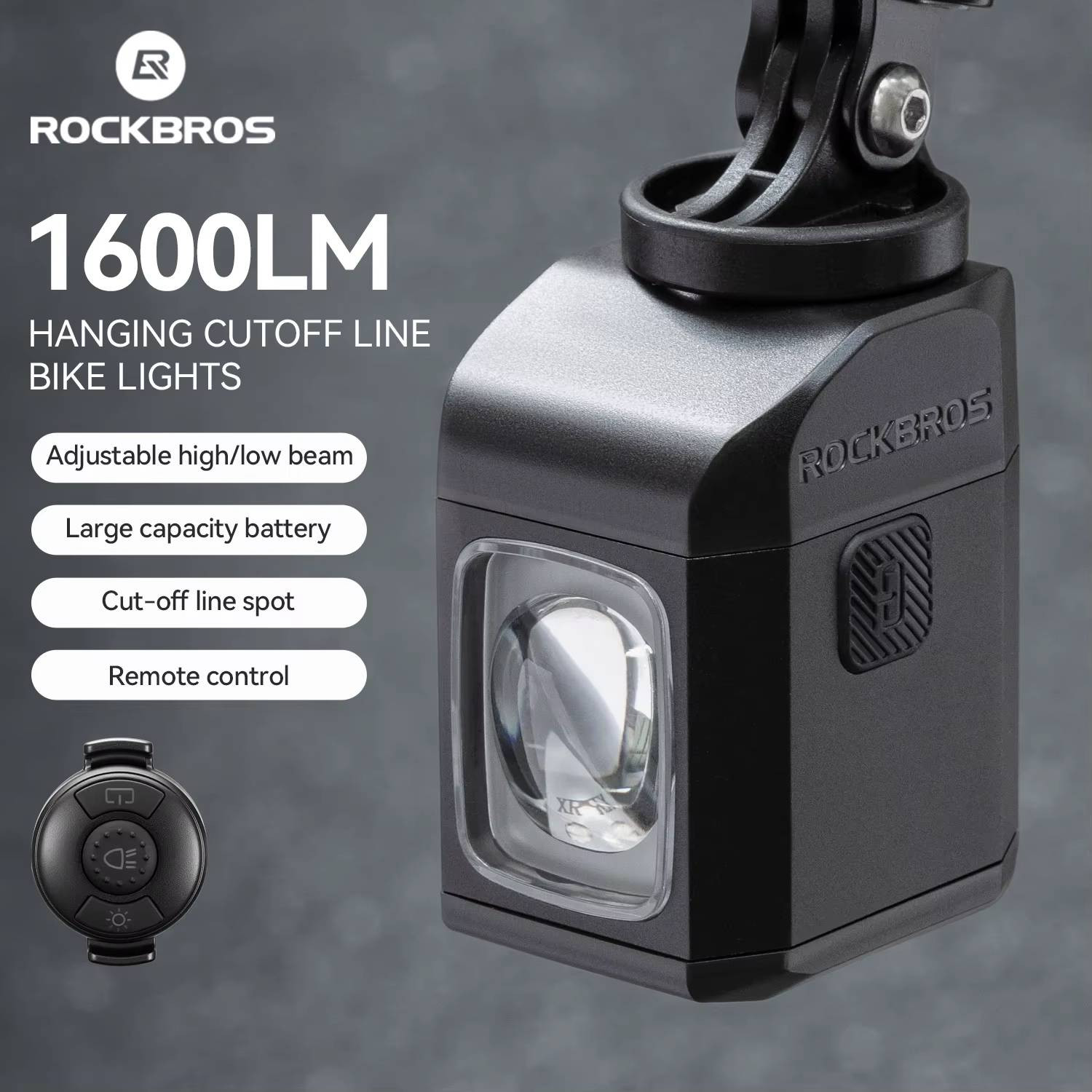 Lampka rowerowa przednia M8 1600LM z pilotem i wyświetlaczem (2410009) ROCKBROS