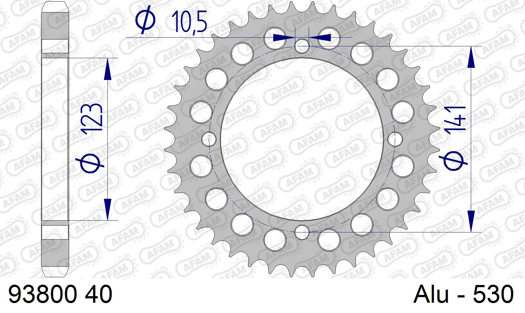 AFAM Zębatka tylna aluminiowa do łańcucha 530 kod 93800-40