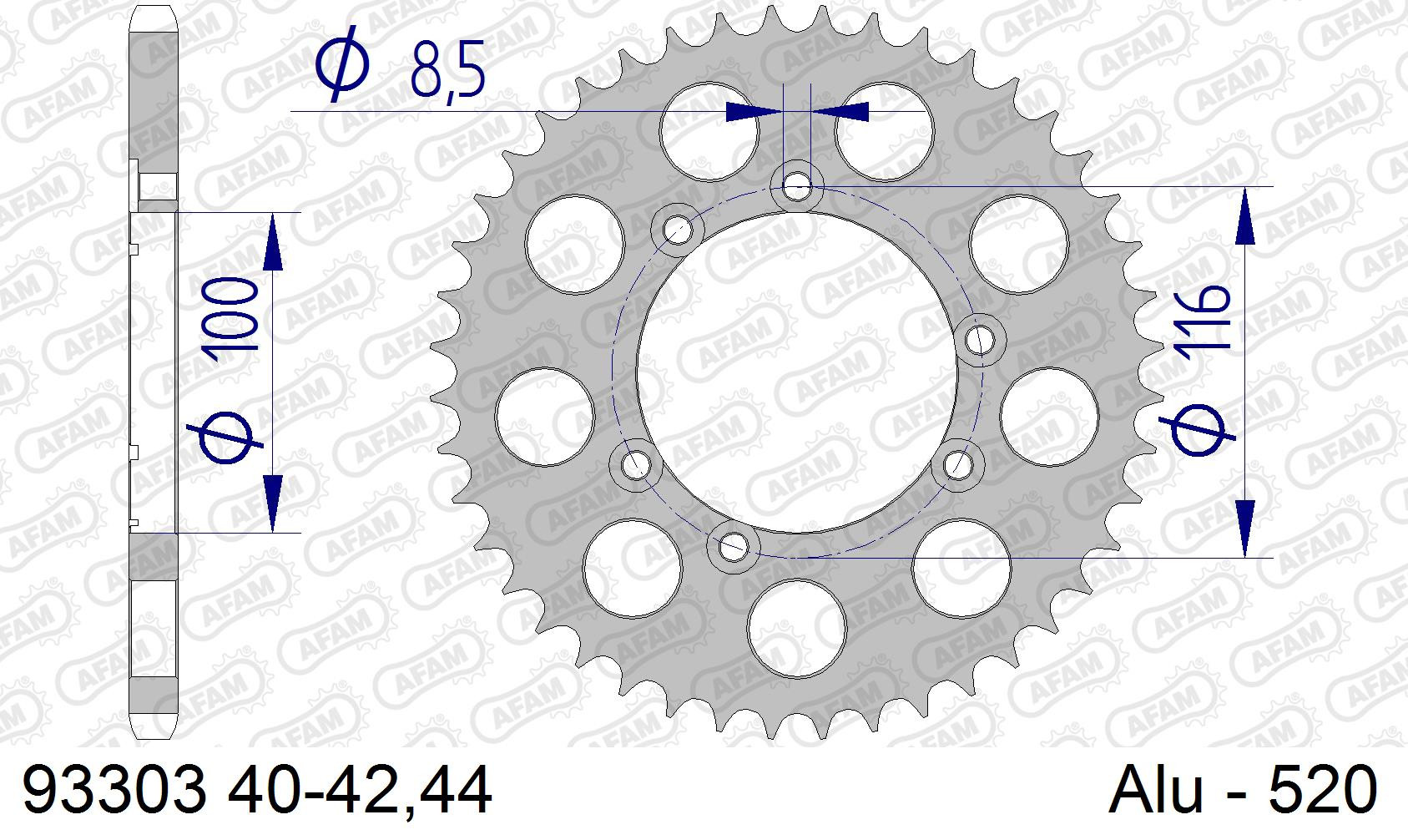 AFAM Zębatka tylna aluminiowa do łańcucha 520 kod 93303-44