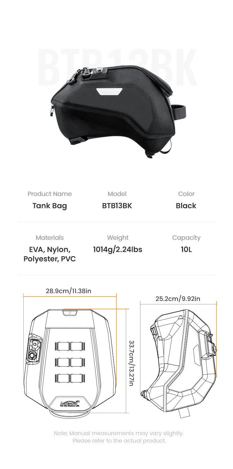 LOBOO Tank Bag 10L, z funkcją szybkiego demontażu dedykowany do BMW R1300GS Adventure