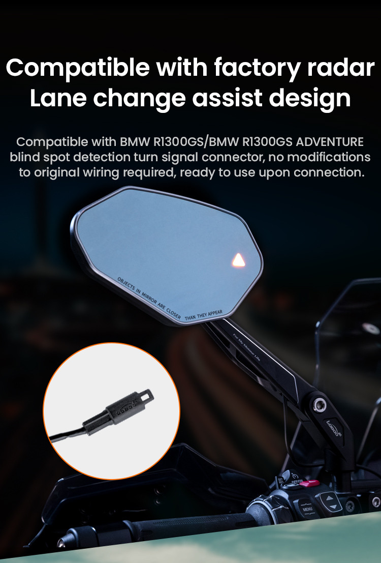 LOBOO Składane lusterka wsteczne (para), LCW / lane change assist, aluminium, CNC