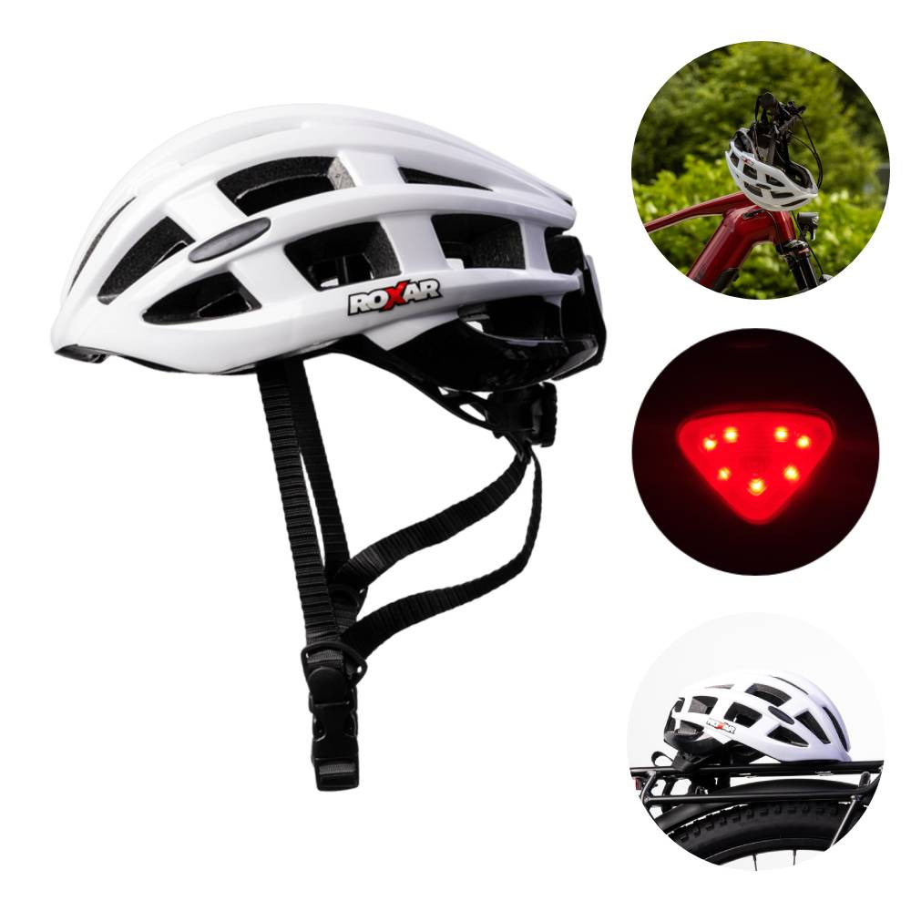 Kask rowerowy miejski / szosowy ROXAR STREET biały z wbudowaną lampką