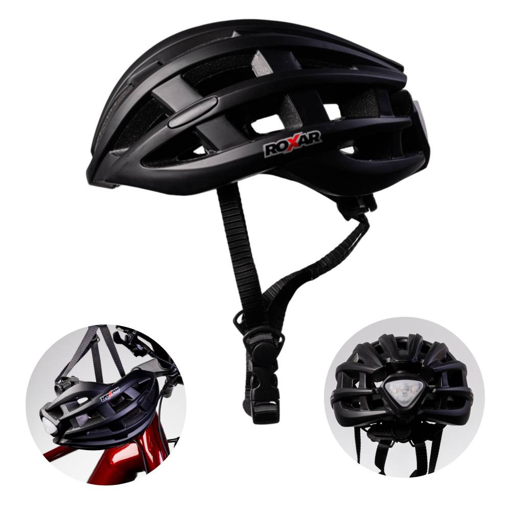 Kask rowerowy miejski / szosowy ROXAR STREET czarny matowy z wbudowaną lampką
