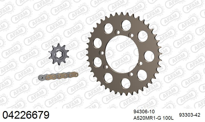 AFAM Zestaw napędowy (alu) SHERCO 250 1999-2001 (łańcuch A520MR2-G 100L, zębatki 10, 42)