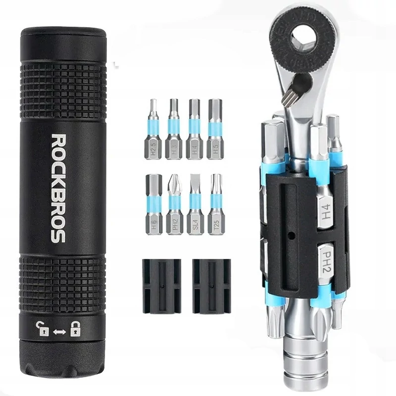 Zestaw narzędzi rowerowych grzechotka Rockbros 8w1 bity etui do roweru 120g
