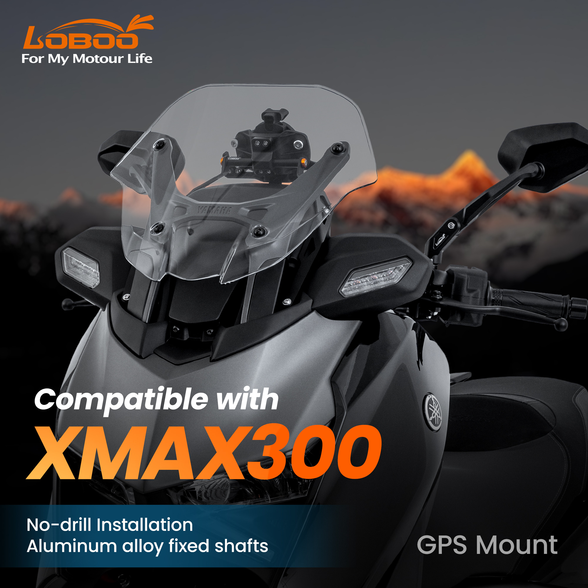 LOBOO Zestaw montażowy GPS do motocykli YAMAHA XMAX300 (2025), belka 12mm