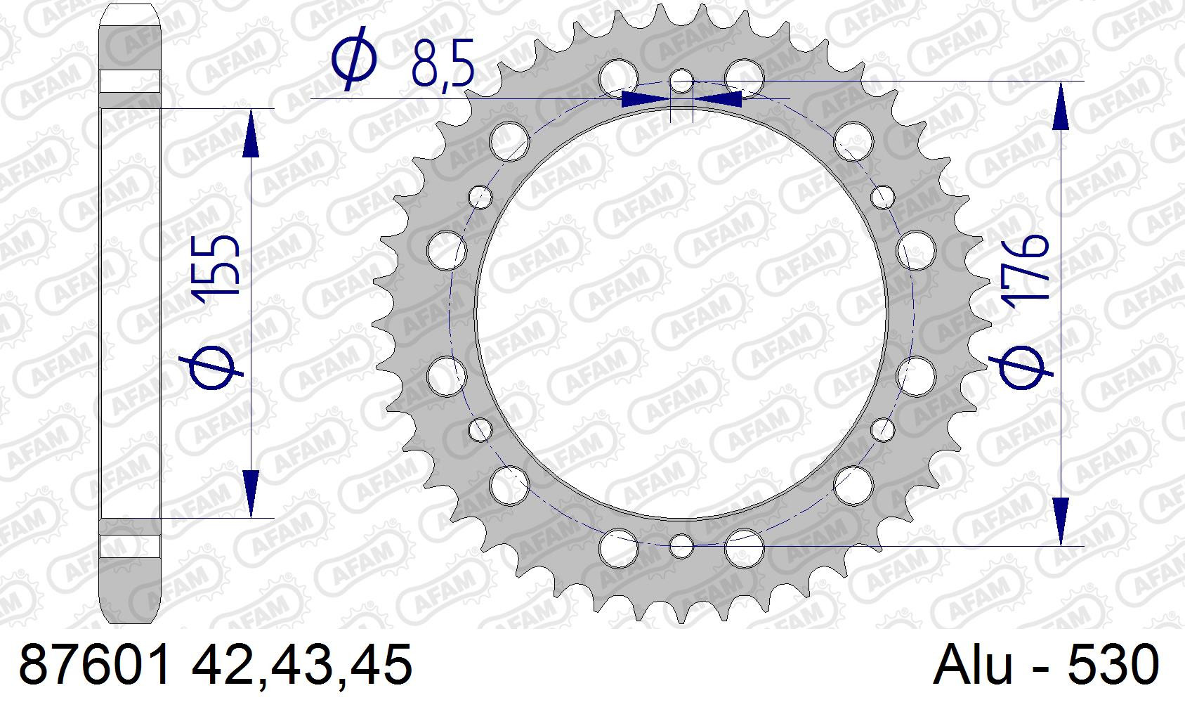 AFAM Zębatka tylna aluminiowa do łańcucha 530 kod 87601-45