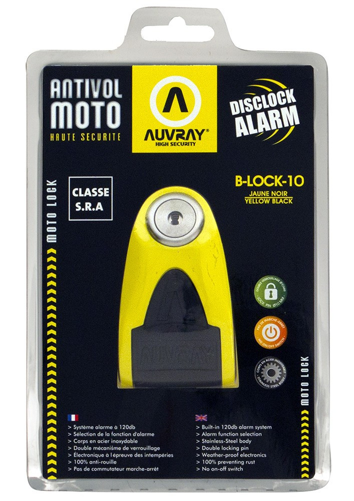 AUVRAY blokada na tarczę z alarmem B-LOCK 10 - żółta / czarna, średnica bolca 10mm (klasa S.R.A.)