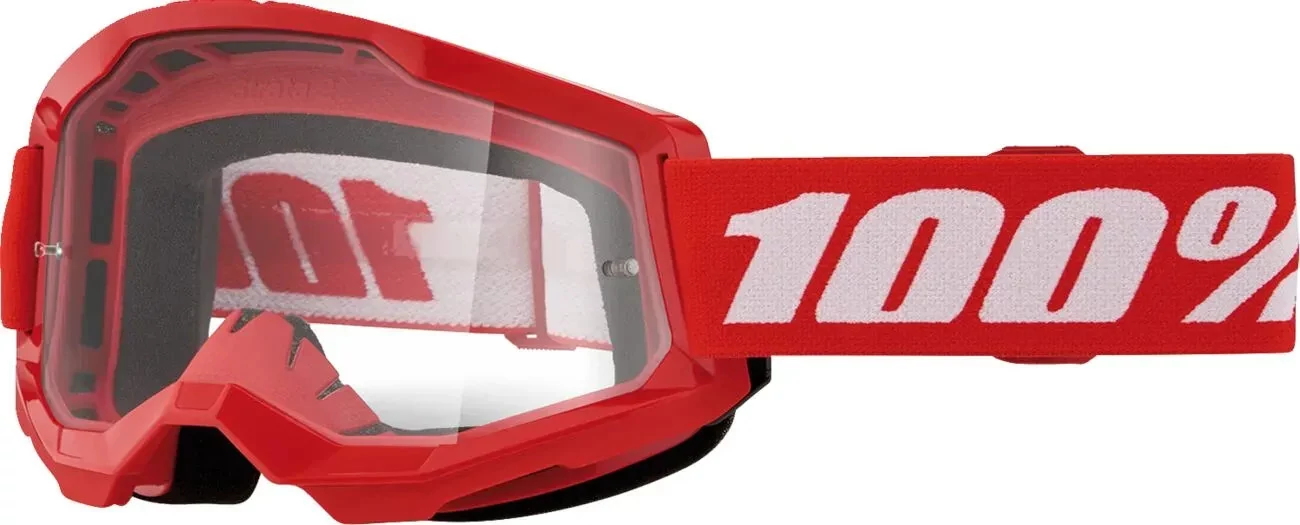Gogle motocyklowe rowerowe MTB ATV STRATA 2 JUNIOR czerwone - 100% transparentne