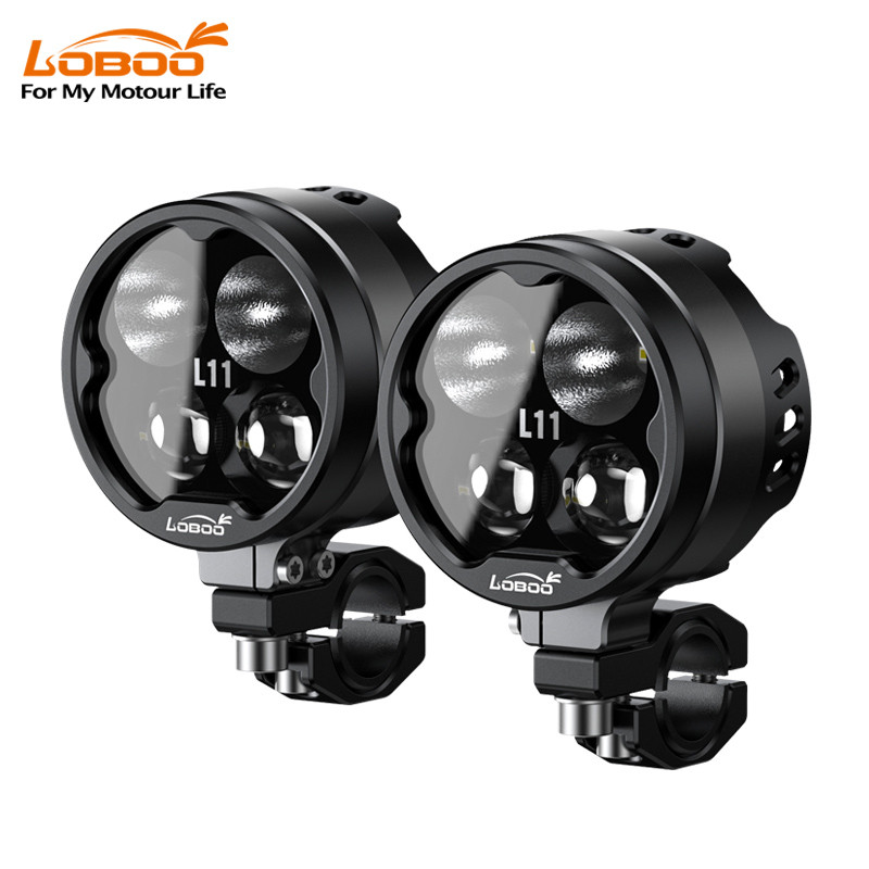 LOBOO L11 lampy LED drogowe i mijania pomocnicze 15 000 Lumenów, 8-stopniowa skala świecenia, homologacja, czarne, zestaw