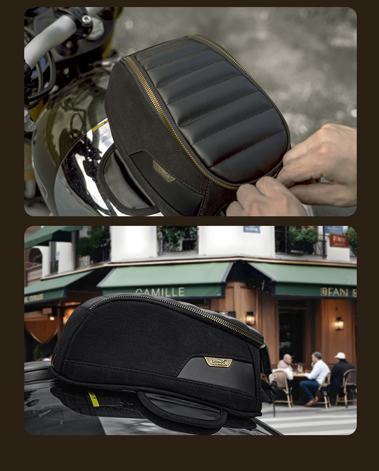 LOBOO Vintage Tank Bag 3,5L motocyklowy magnetyczny, retro design, czarny