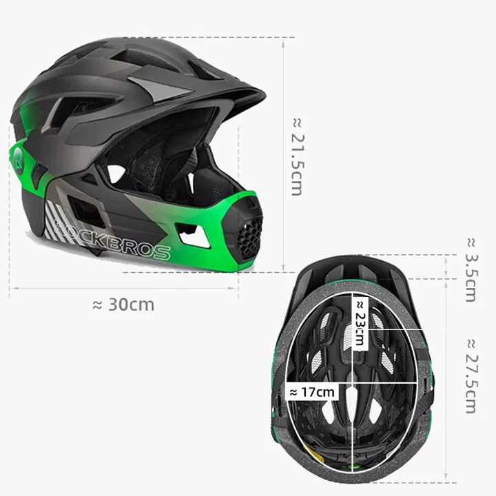 Kask dziecięcy z odpinaną osłoną podbródka FULL FACE off-road Rockbros TS-61 Green