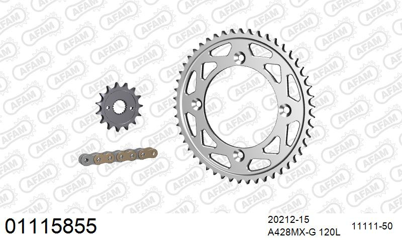 AFAM Zestaw napędowy (alu) HONDA CRF 150 R SW 2007-2019 (łańcuch A428MX-G 120L, zębatki 15, 50)