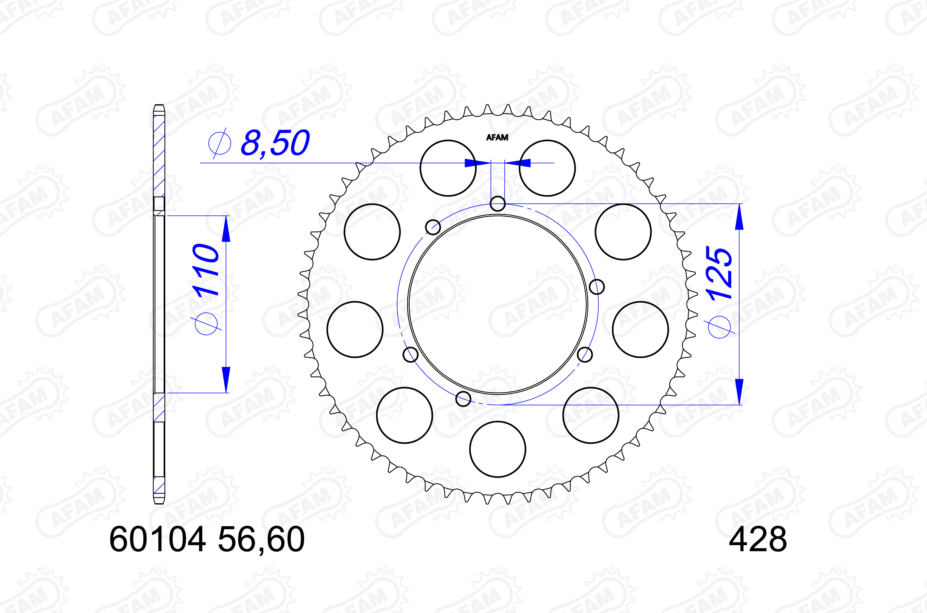 AFAM Zębatka tylna aluminiowa do łańcucha 428 kod 60104-60