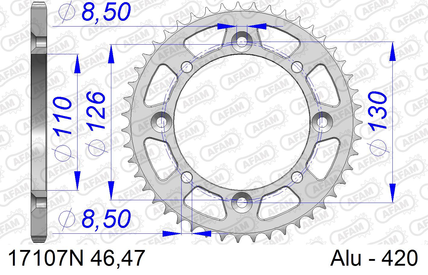 AFAM Zębatka tylna aluminiowa do łańcucha 420 kod 17107N-46