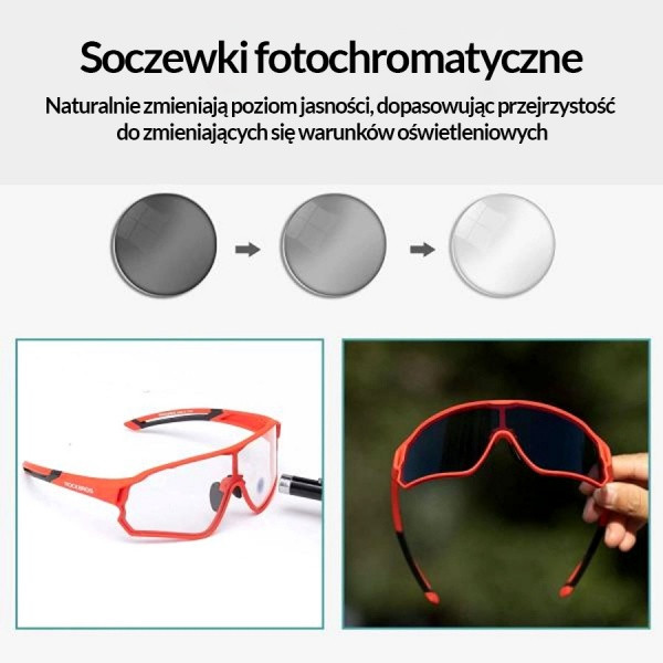 Okulary rowerowe / sportowe fotochrom ROCKBROS UV400 (10137) czerwone